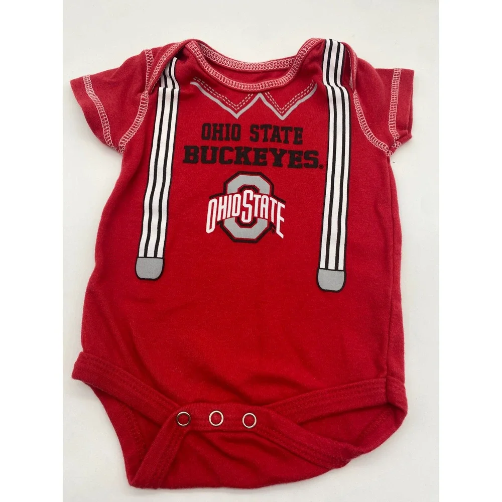 Ohio State Buckeyes Team Athletics Baby Bodysuit Red Faux Suspenders 0-3M